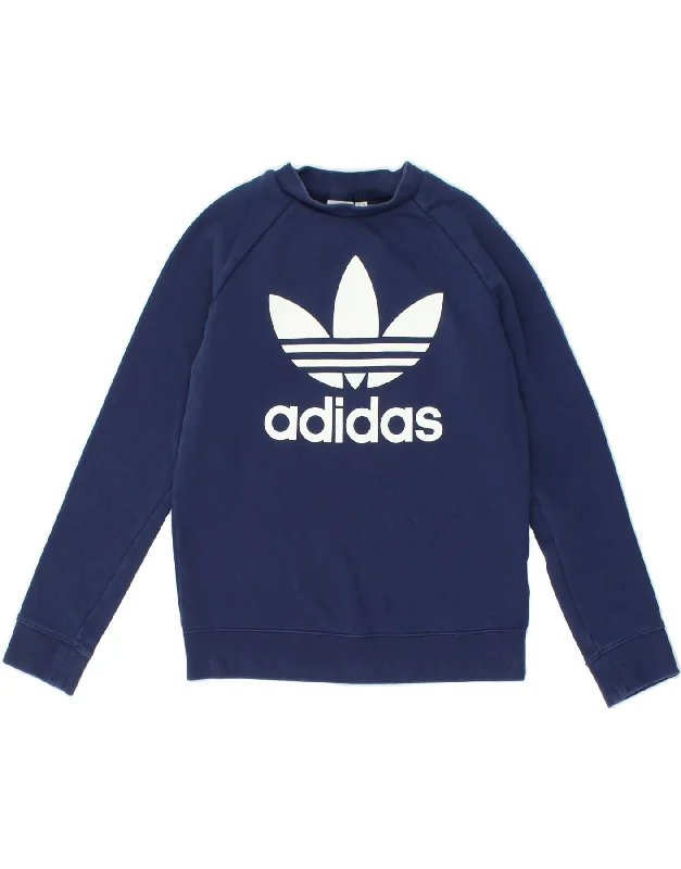 ADIDAS Womens Graphic Sweatshirt Jumper UK 10 Small Navy Blue Cotton Affordable sweaters ADIDAS Womens Graphic Sweatshirt Jumper UK 10 Small Navy Blue Cotton Affordable sweaters