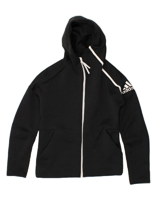 ADIDAS Womens Graphic Zip Hoodie Sweater UK 4/6 XS Black Women's sweaters