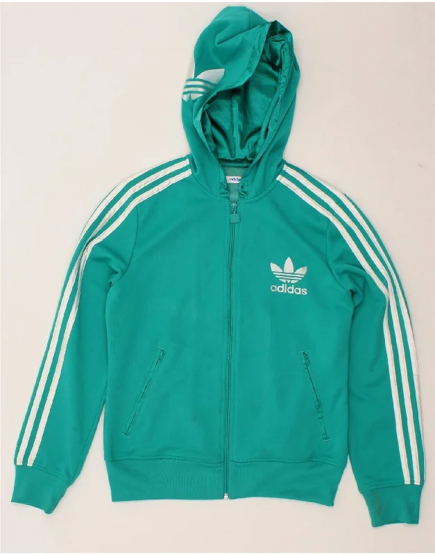 ADIDAS Womens Zip Hoodie Sweater UK 14 Large  Green Polyester Discounted sweaters