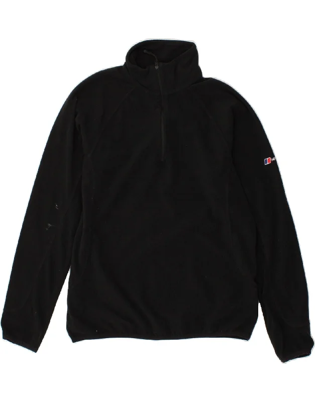 BERGHAUS Womens Zip Neck Fleece Jumper UK 12 Medium Black Polyester Cotton sweaters