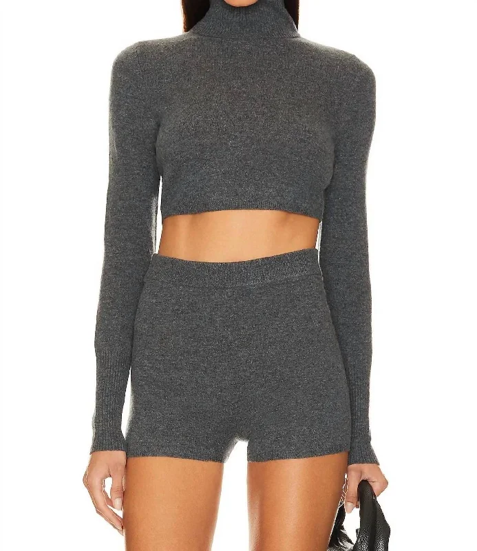 Brie Cropped Sweater In Charcoal Melange Cardigan sweaters