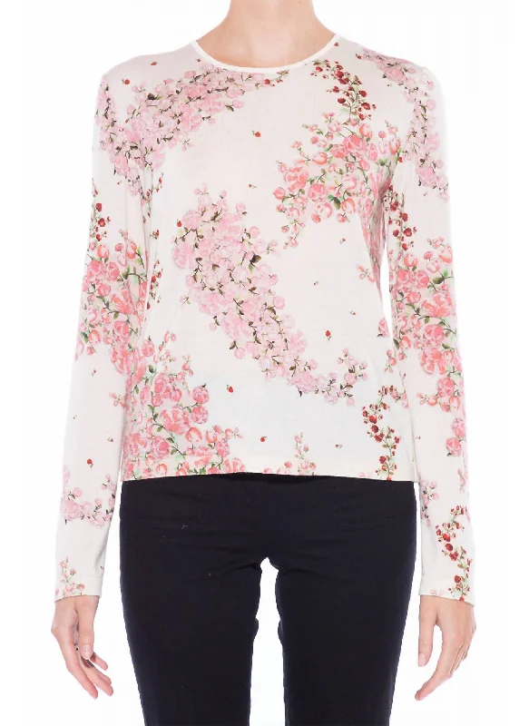 Cashmere Silk Floral Sweater In Ivory Zip-up sweaters