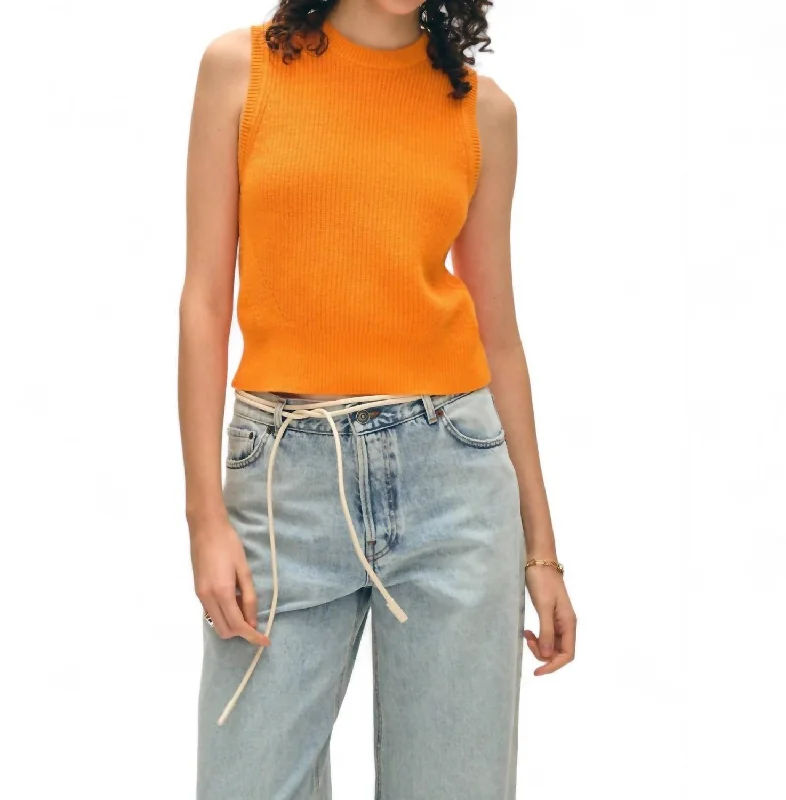 Cotton Blend Ribbed Shell Sweater In Tangerine Warm sweaters