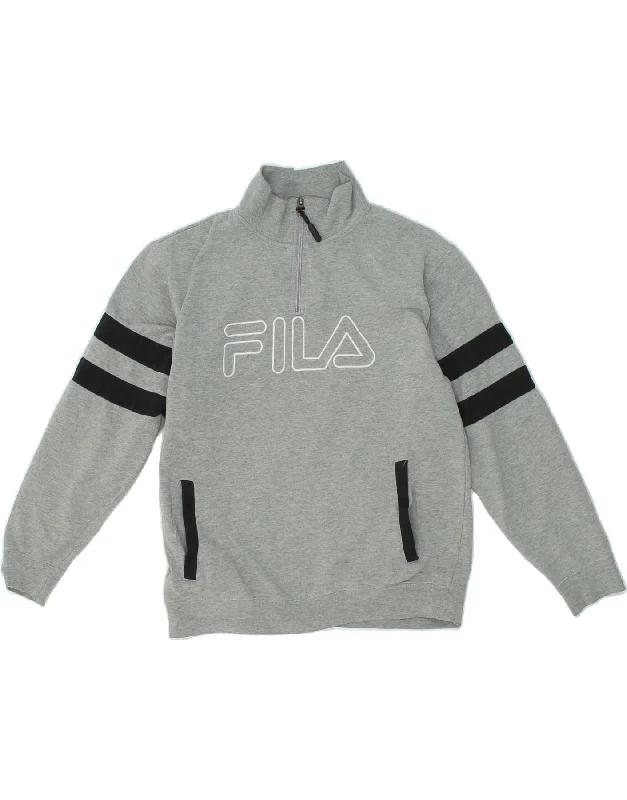 FILA Womens Graphic Zip Neck Sweatshirt Jumper UK 14 Medium Grey Lightweight sweaters FILA Womens Graphic Zip Neck Sweatshirt Jumper UK 14 Medium Grey Lightweight sweaters