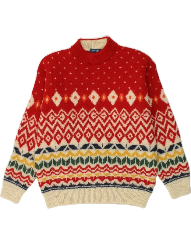 FRANCO ZICHE Womens Crew Neck Jumper Sweater UK 16 Large Red Fair Isle Cozy knit sweaters for winter