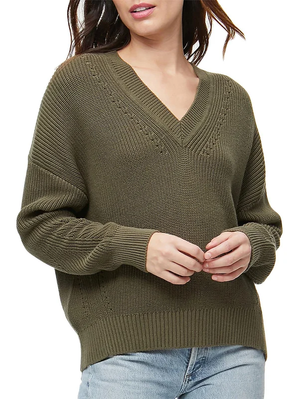 Joss Womens V-Neck Pointelle Pullover Sweater Classic sweaters