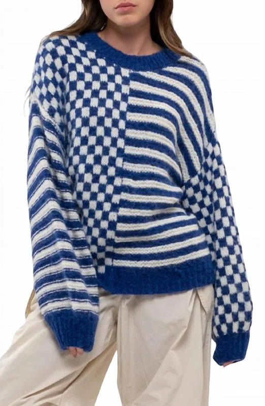 Mixed Pullover Sweater In Royal Blue Acrylic sweaters