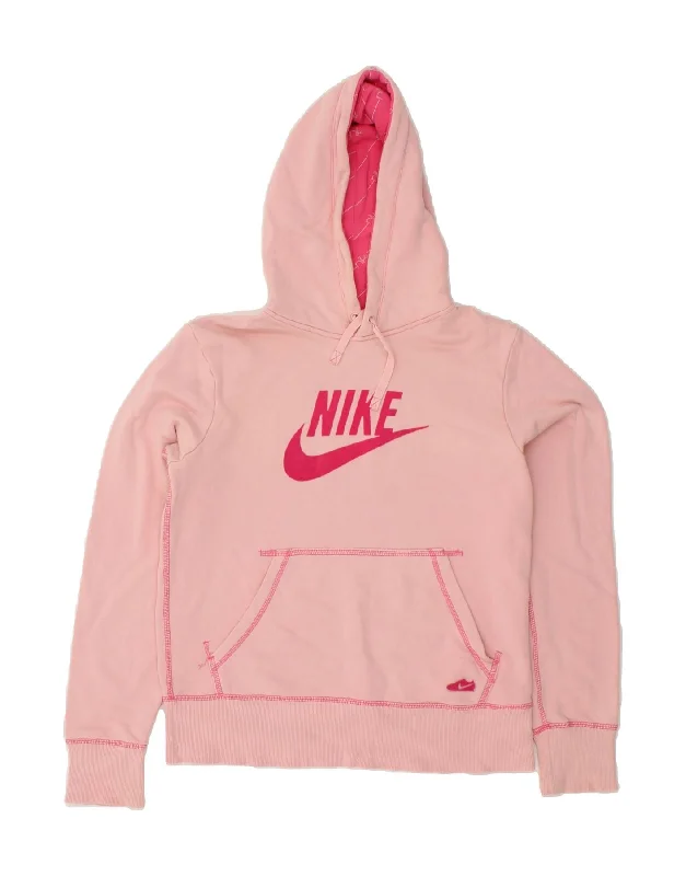 NIKE Womens Graphic Hoodie Jumper UK 14 Large Pink Cotton Men's wool sweaters discount