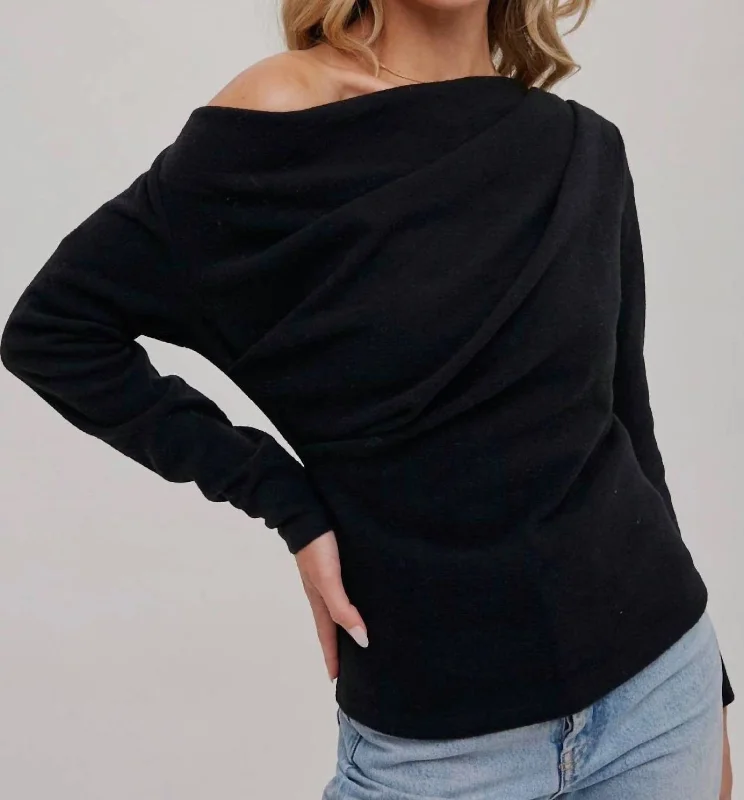 Off Shoulder Knit Top In Black Budget-friendly sweaters