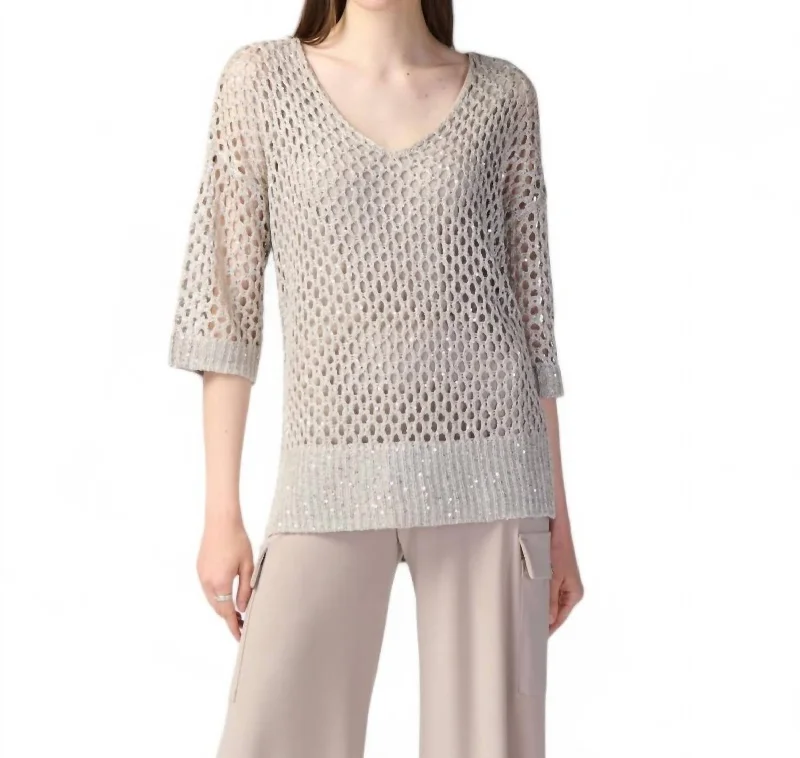 Open Stitch Sweater With Sequins In Champange Fleece sweaters