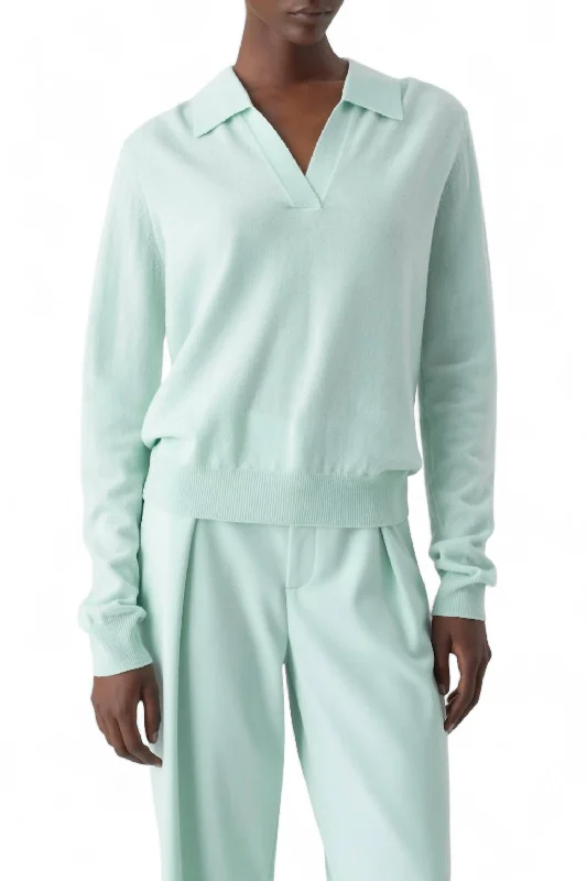 Polo Long Sleeve Shirt In Mint Softest cashmere sweaters