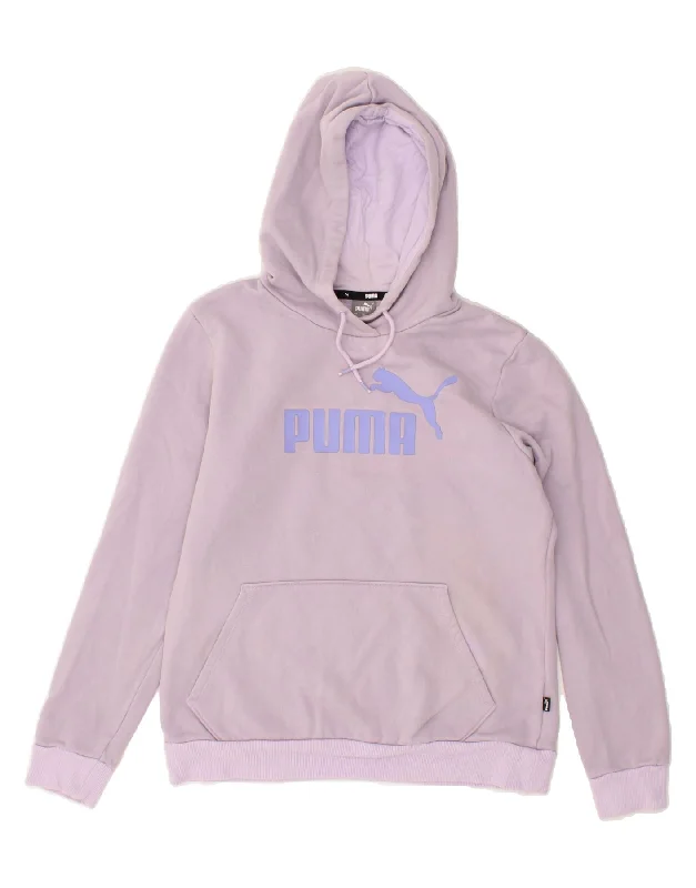 PUMA Womens Graphic Hoodie Jumper UK 14 Medium Purple Cotton Crewneck sweaters