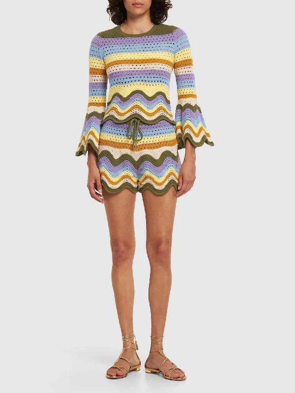 Raie Striped Cotton Knit Long Sleeve Top In Multi V-neck sweaters