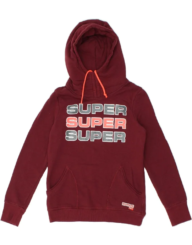 SUPERDRY Womens Graphic Hoodie Jumper UK 14 Large Burgundy Cotton Weekend sweaters