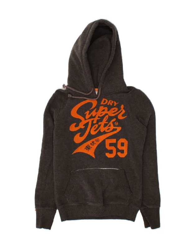 SUPERDRY Womens Loose Fit Graphic Hoodie Jumper UK 6 XS Grey Cotton Trendy oversized sweaters