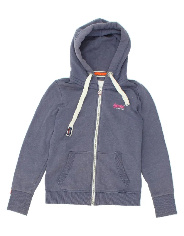 SUPERDRY Womens Zip Hoodie Sweater UK 12 Medium Blue Cotton Elegant sweaters