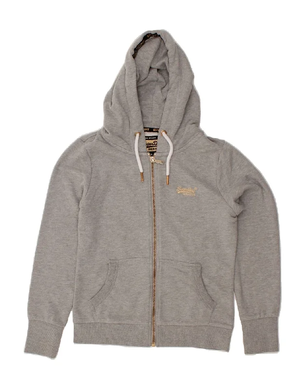 SUPERDRY Womens Zip Hoodie Sweater UK 12 Medium  Grey Cotton Nike sweaters