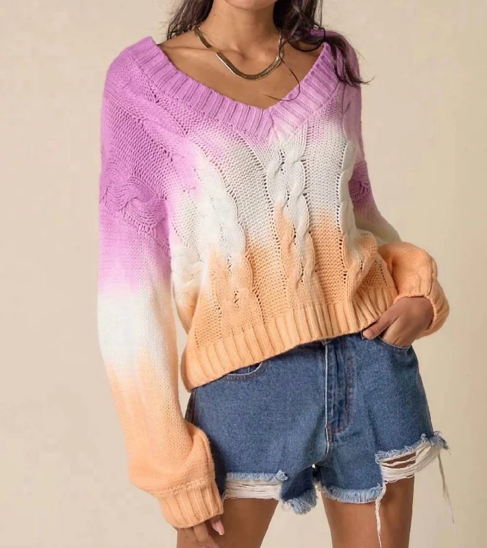 Tie Dye Sweater In Purple/white/coral Travel sweaters