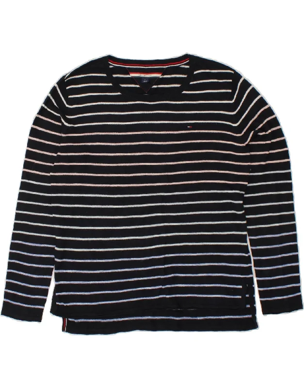 TOMMY HILFIGER Womens Boat Neck Jumper Sweater UK 14 Medium Navy Blue Luxury sweaters