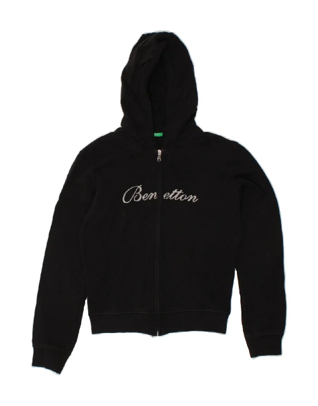 UNITED COLORS OF BENETTON Womens Graphic Hoodie Jumper UK 10 Small Black Boho-style sweaters