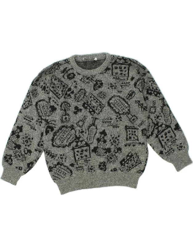 VINTAGE Womens Abstract Pattern Crew Neck Jumper Sweater UK 18 XL Grey Layering sweaters VINTAGE Womens Abstract Pattern Crew Neck Jumper Sweater UK 18 XL Grey Layering sweaters