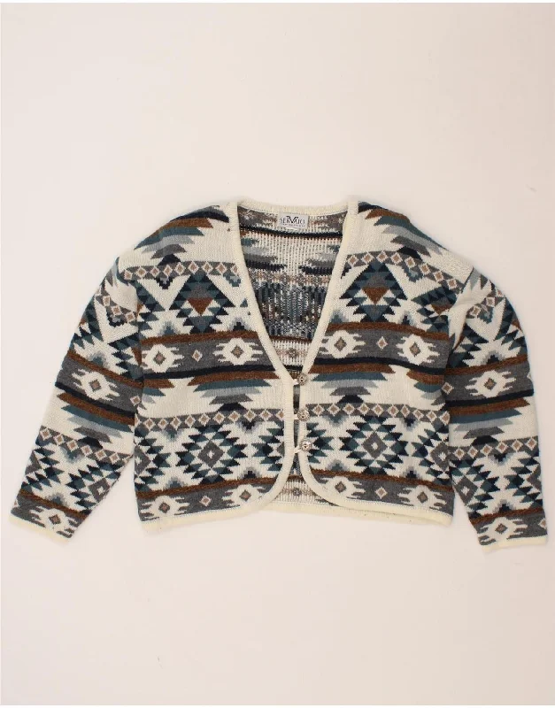 VINTAGE Womens Cardigan Sweater UK 14 Medium Multicoloured Fair Isle Wool Best sweaters for hiking