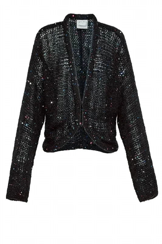 Women's Sequins Kimono Cardigan In Noir Wool sweaters