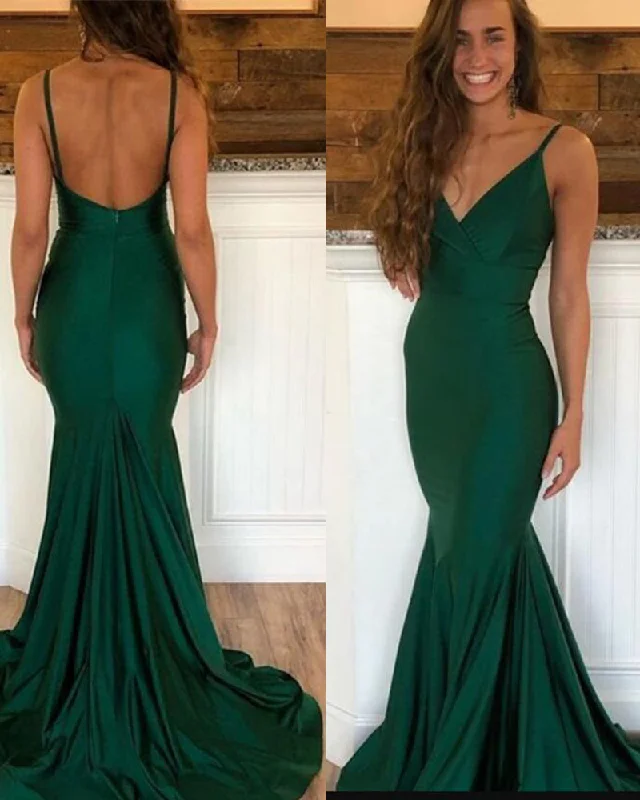 Dark Green Fitted Mermaid Prom Evening Dresses Long with Spaghetti Straps Vestido PL0919 Best maxi dresses for curvy figures