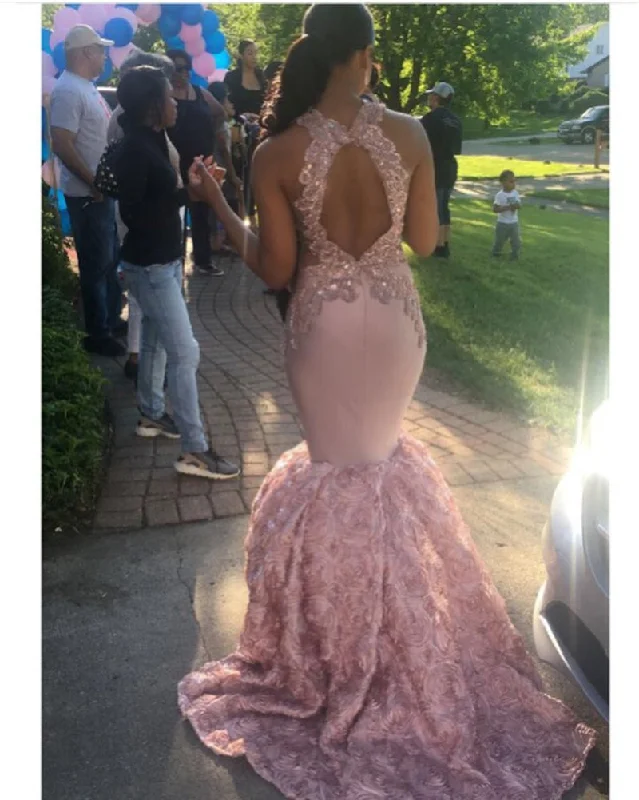 Fashion Pink Flower Rose Sexy Mermaid Girls 2020 Prom Dresses Long ball Dress PL3001 Date night maxi dresses