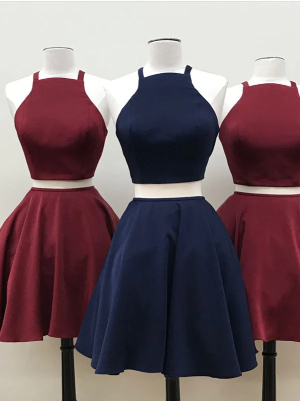 Two Piece Homecoming Dress Lace-up Sexy Burgundy Short Prom Dress Party Dress JK449 Formal party dresses