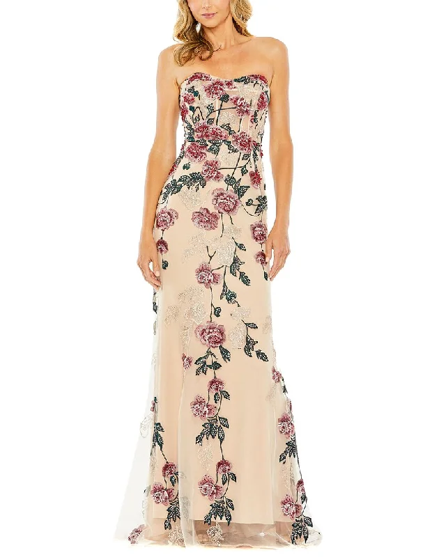 Mac Duggal Strapless Floral Embroidered Gown Knitted floral dresses